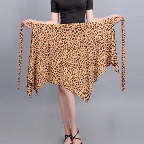 Women's leopard printed latin salsa rumba chacha dance skirt one piece wrap skirt hip scarf skirt